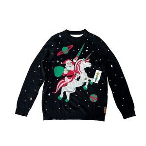 Tipsy Elves Unicorn Santa Christmas Holiday Sweater ( L )